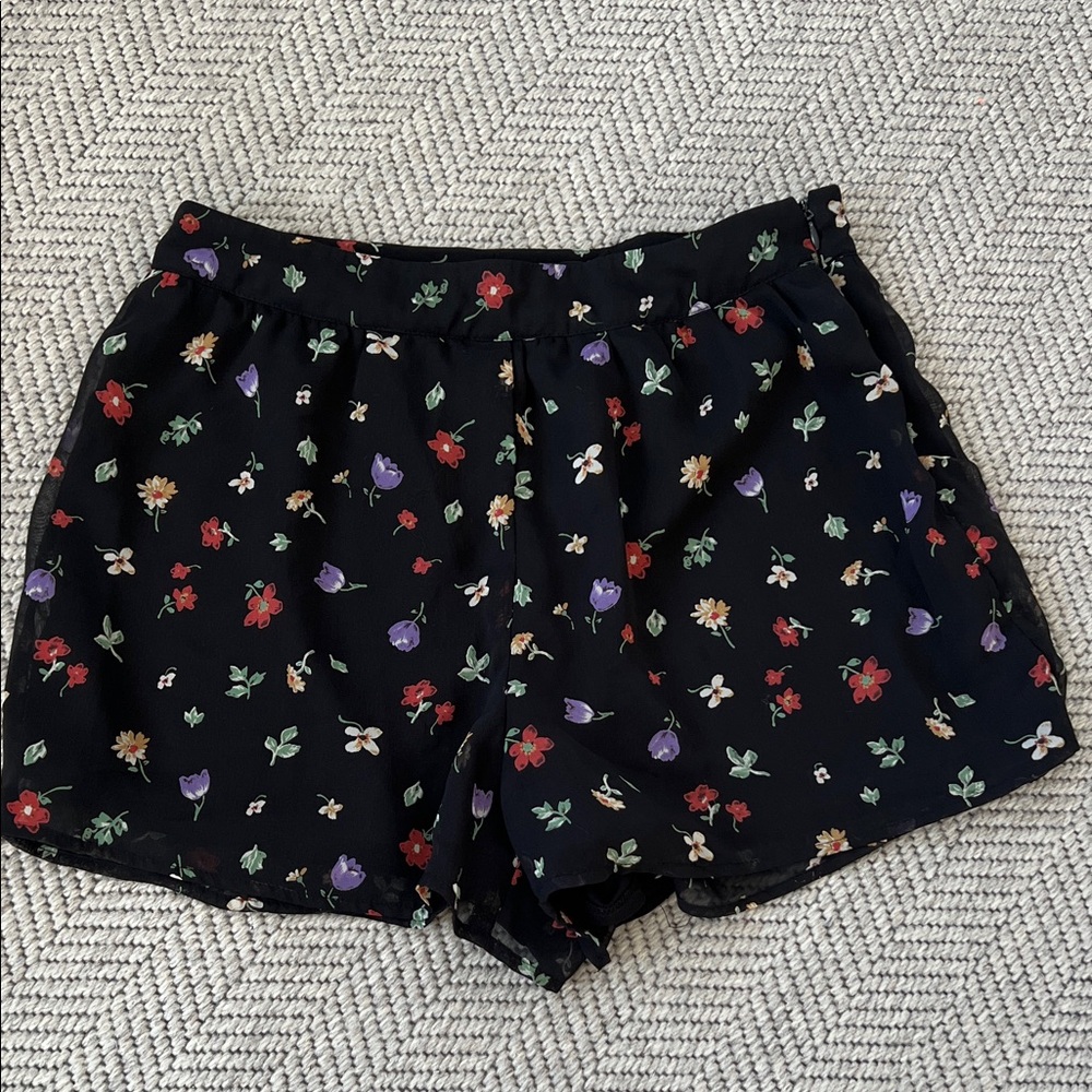 Forever 21 Black Floral High-Rise Women’s Shorts with Red & Purple Accents
